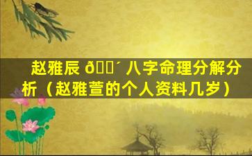 赵雅辰 🌴 八字命理分解分析（赵雅萱的个人资料几岁）